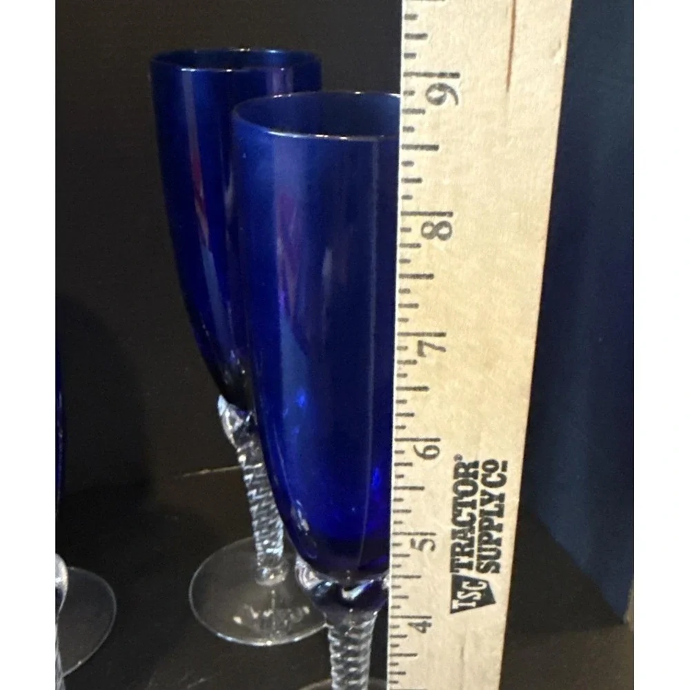 Srpska‎ Fabrika Stakla Paracin Yugoslavia Cobalt Blue Stem Glasses Set Of 4 VTG